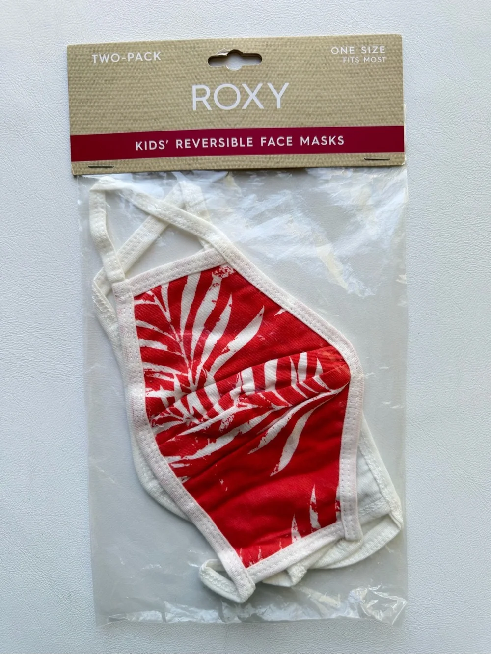 Roxy Kids Reversible Face Masks - Red & White Palm Print (2-Pack)